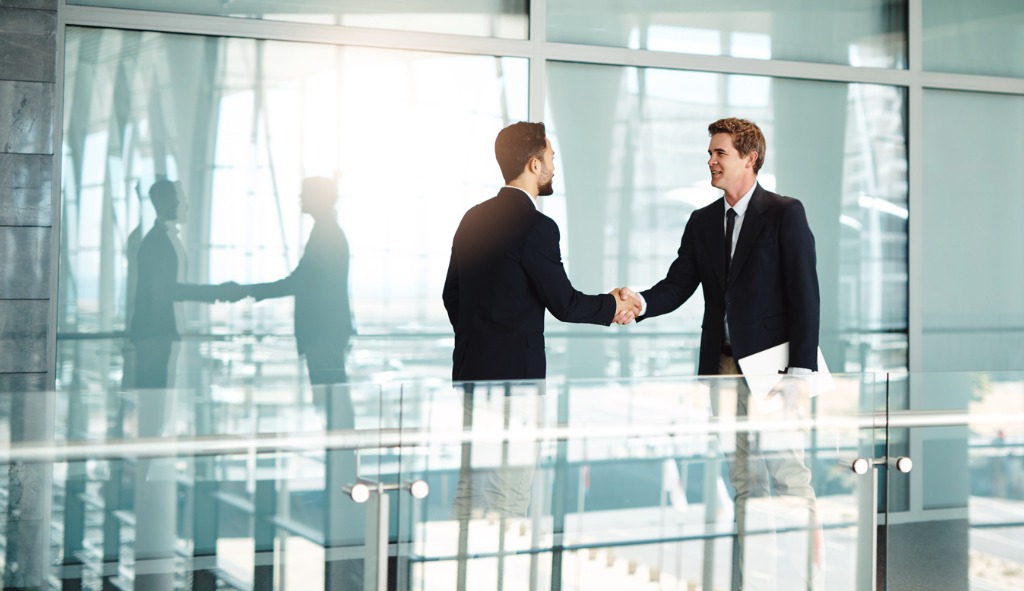 Two executives shaking hands